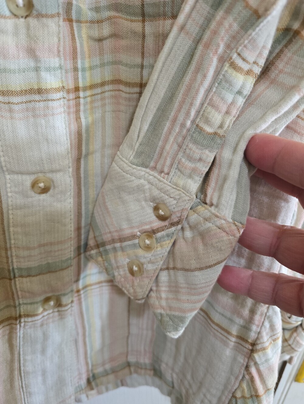 Free People Nordic Day Gauze Plaid Lace-up Side Tunic Top Small Cream Combo - Picture 9 of 10